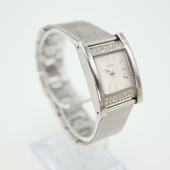 Guess Womens Silver Tone Tank Watch 22mm Rectangle Jewel Bezel with New Battery - Picture 10 of 16